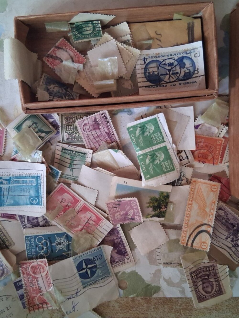 Vintage Mystery box of Cancelled Stamps